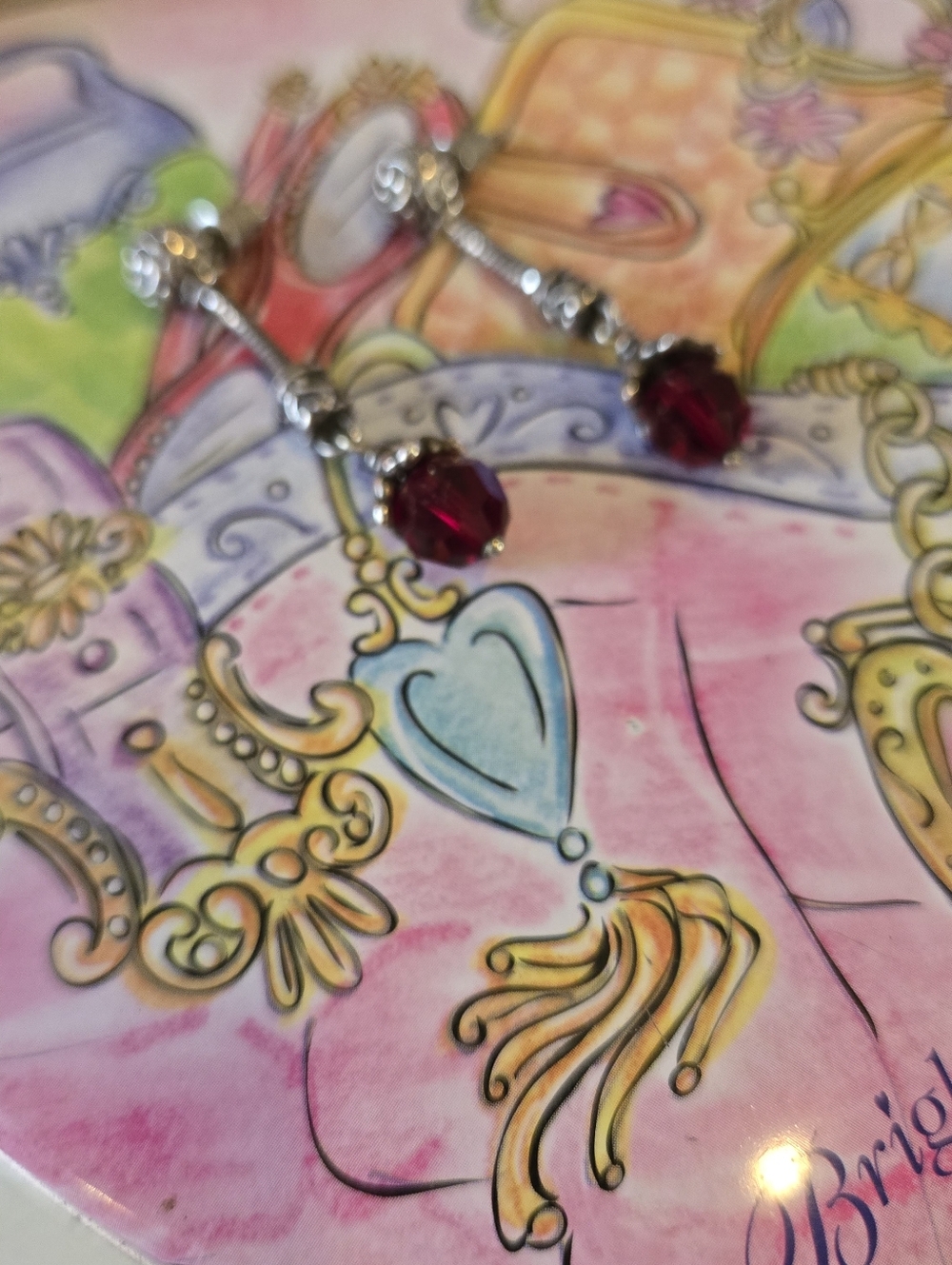Brighton "Glass Mountain" Silver Drop Earrings with Deep Red Faceted Beads 1.5" - Picture 7 of 7